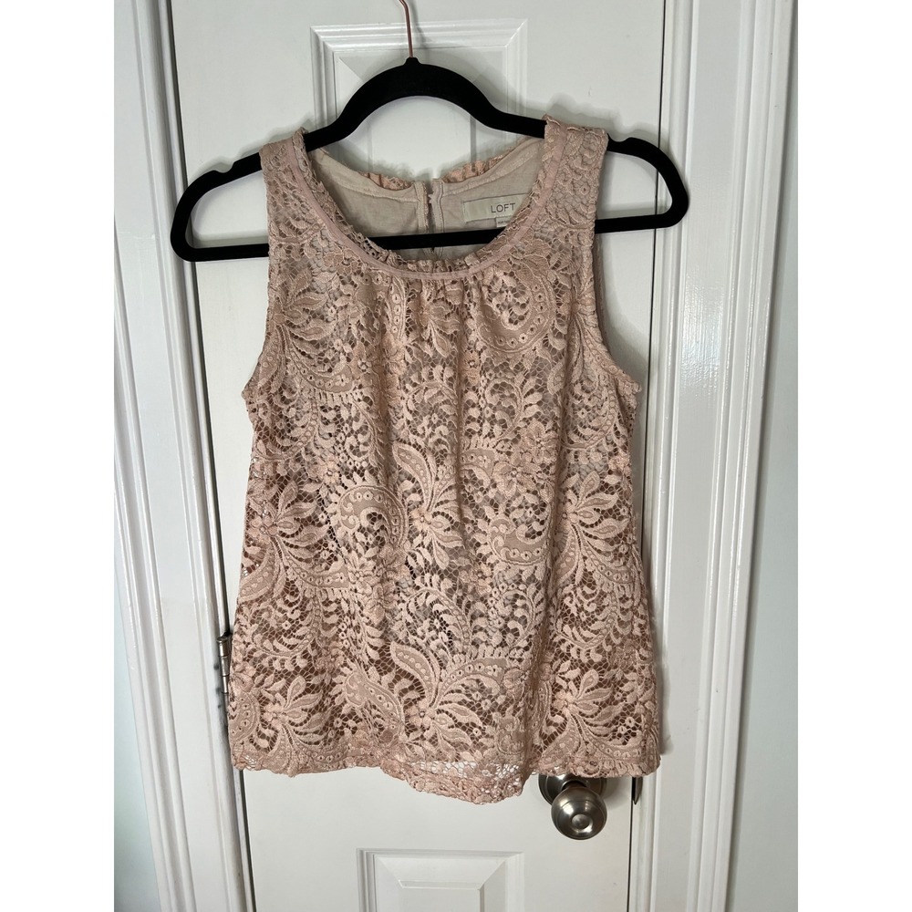 Ann Taylor LOFT Petites Lace Sleeveless Shell Top Blush Pink XSP Floral Tank